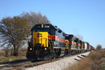 714 leads a very late west train at Walcott, Iowa  October 29th, 2006.