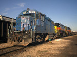 The 700s are starting to show up, and time is winding down on the era of the Blue Bombers. Here 2017 idles with a couple of IAIS's rebuilt horses at Rock Island, Illinois  August 11, 2004