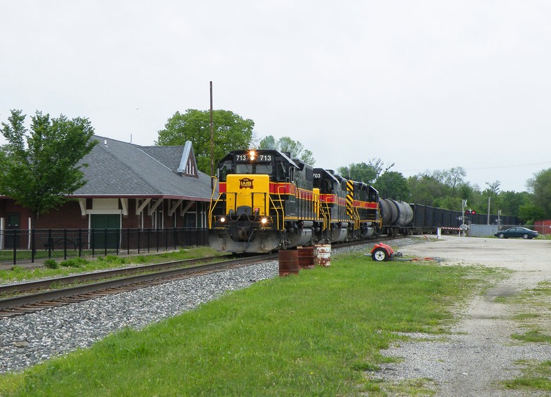 The cloudy skies opened the door to try a new angle at Morris as the Z026 14 rolls east by the restored RI Depot.