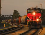 About 8 minutes before the sun hits the horizon, 513 sprints through the New Lenox depot, the shot I've wanted since this highly publicized engine was painted. 08-03-10.