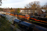 A pair of BNSF Dash9's on the CBBI passing through the Iowa City Yard.