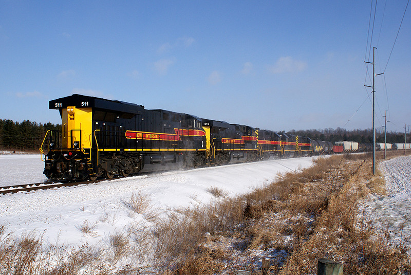 The westbound at Eagle Avenue with the GEVO's running long hood forward.