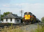 Underway, 157 looks good passing the decrepid old RI depot at Seneca.