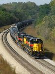 A view seldom seen from the Briggs St. overpass as the 2CBBI thunders out of the Joliet river valley.