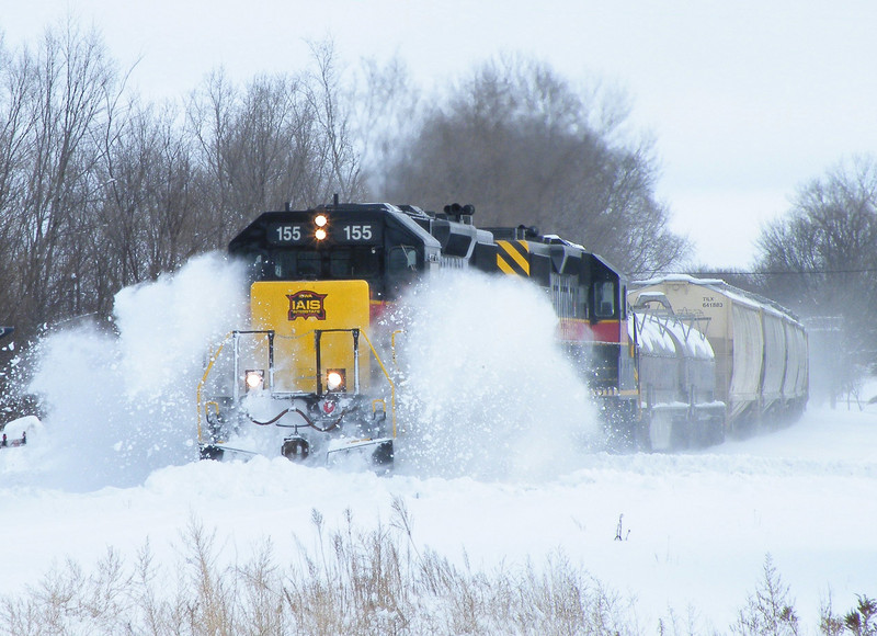 With all the plowed streets and undisturbed snowy mainline, there were quite a few drifts and piles to bust as Iowa 155 makes little work of downtown Sheffield.