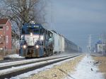 Cruising down the main, the old Geeps have this train under control and sound nice in the bitter cold air. 01-02-10.