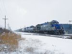 The quartet of RailLink power are holding just short of 115th St building air and doing a break test. 12-04-10.