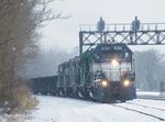 Passing through Abbot Park, the old NKP is to the right as can be seen by the huge tro-color sigs. Farther over to the right is the BRC main to their South Chicago Yard, where this train is headed! 12-24-10.