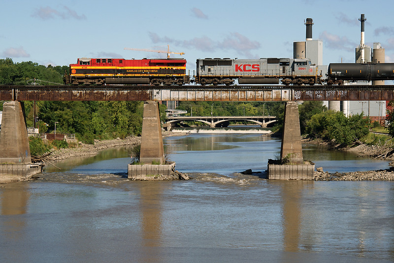 The KCS detour stops on the Iowa River Bridge.