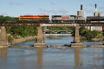 The KCS detour stops on the Iowa River Bridge.