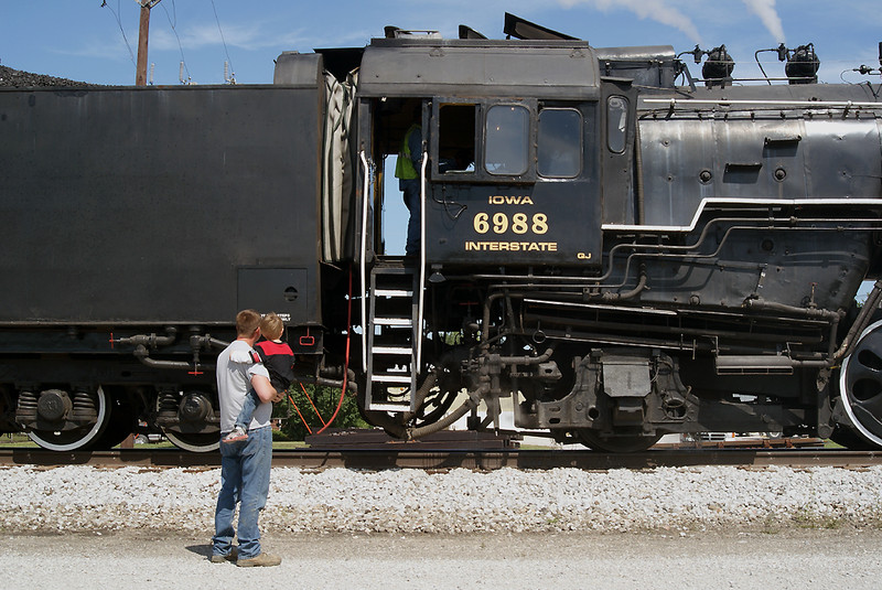A young rail fan checks out the "big" iron.