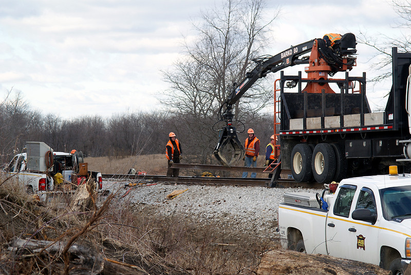 Lifting a rail section.