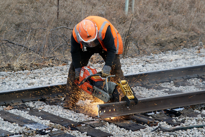 Cutting a rail.