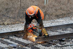 Cutting a rail.