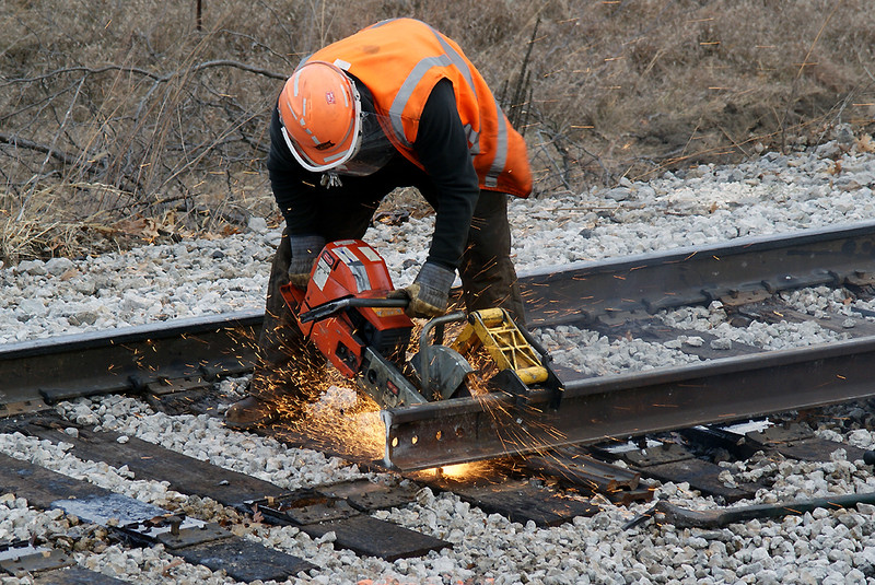 Cutting the rail end.
