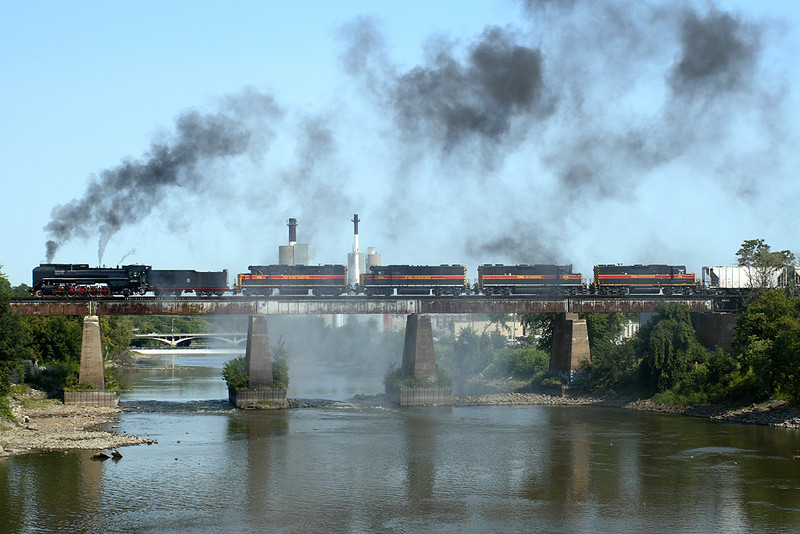 QJ 6988 leads the BICB freight across the Iowa River Bridge at Iowa City, Iowa.