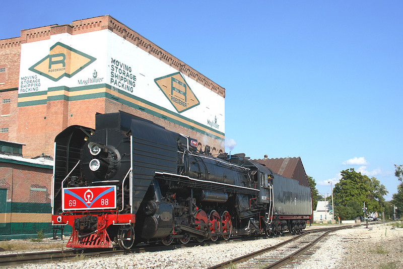 Steam passes through the former Rock Island Lines "Missouri Division Junction" for the first time in likely 55 years as QJ 6988 nears landing at Rock Island, Illinois.