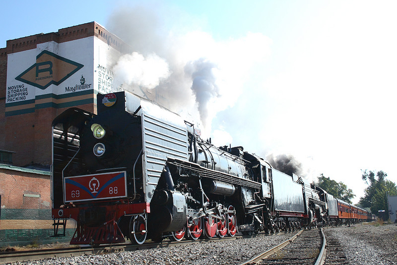 Day two featured the QJs running from the Quad Cities to Yocum and return. Here the train passes westbound at Missouri Division Junction, September 15th, 2006.