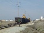 Tie train heading for the siding at Hawkeye to let the CBBI pass.