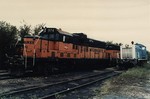 A threesome of 2 Milwaukee GP-20's, 974 and 960 accompany RI switcher 830 on the sidings in Iowa City.