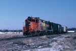 401 on the CBBI entering the west end of the Des Moines yard. 8-Feb-1988.