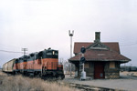 An eastbound MILW freight slaps the diamond of the still intact BCR&N main at West Liberty, March 1981. John Dziobko photo.