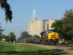 The new GE bounces through the mud spots on CSX's New Rock Sub as the train glides through Minooka.