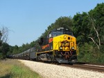 Minus the burnt out lower nose light bulb, this could act as a company photograph with such even light on the new motor. Iowa 510 leads RICSXU as the unit give it all she has climbing out of the river valley along Rte 30. That DPU definately got a nice test...