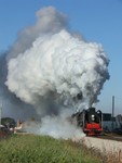 With full heads of steam, the pair of 2-10-2's thunder out of Wolcott after a much needed water stop, this was the roll-by of the trip...
