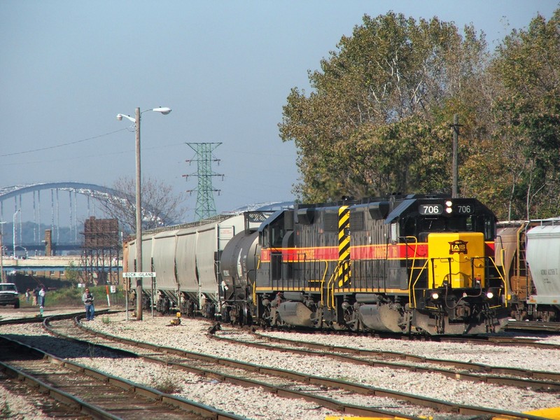 Upon arrival into Rock Island, the two 2-10-2's were cut off and prepared for the fan trips while a pair of GP38-2's tied on and began re-blocking the train for eastward movement.