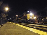 Iowa 502 leads a pair of 700's on a BICB type train as they fly through New Lenox on a frigid winter night 01-03-09