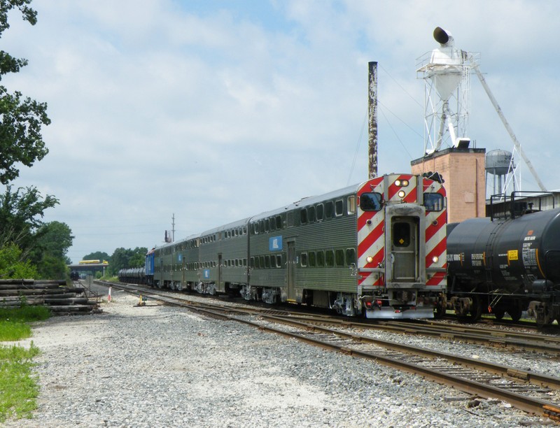 One of the cliche shots in Rockdale, Metra pauses before heading home with top railroad brass from 7 different railroads aboard.