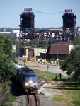 The train is finally back underway coming into the town of Rockdale, as viewed from I-80.