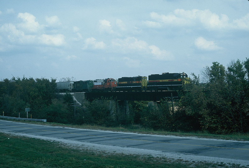 Westbound on the bridge east of Casey, 10-6-92, Rik Anderson photo.