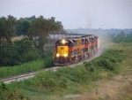 The ICCR crests the hill southwest of Walford, Iowa with NOKL hoppers,  07/26/2008.