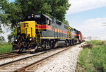 703/704 lead the westbound into the siding at N. Star, mp 208.5.  Aug. 15, 2005