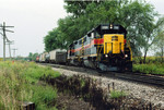 East train pulls through the N. Star crossover after meeting an empty alcohol train.  Sept. 4, 2005
